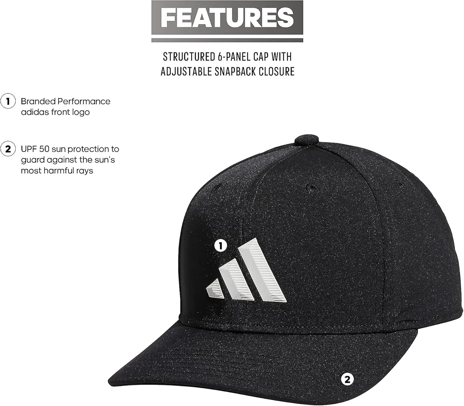 adidas Men's Three Bar Structured Snapback Adjustable Fit Hat 2.0