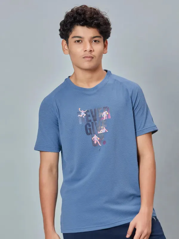 Boys Typography Printed Slim Fit Crew Neck T-shirt with ELASTO PLUS
