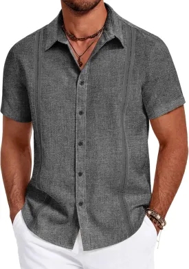 COOFANDY Men's Cuban Guayabera Summer Beach Short Sleeve Casual Vacation Wedding Shirt