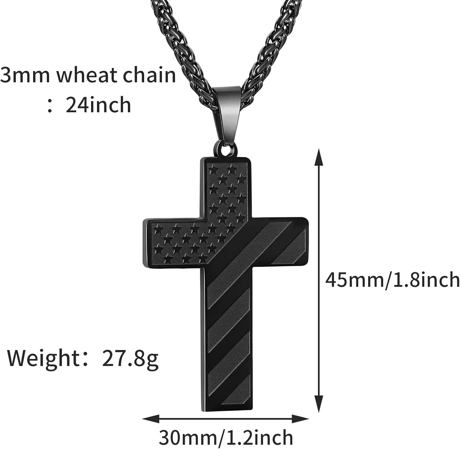 DuoDiner 24 Inch Cross Necklace for Men Boys Kids Bible Verse American Flag Pendant Baptism Religious First Communion Jewelry Gifts