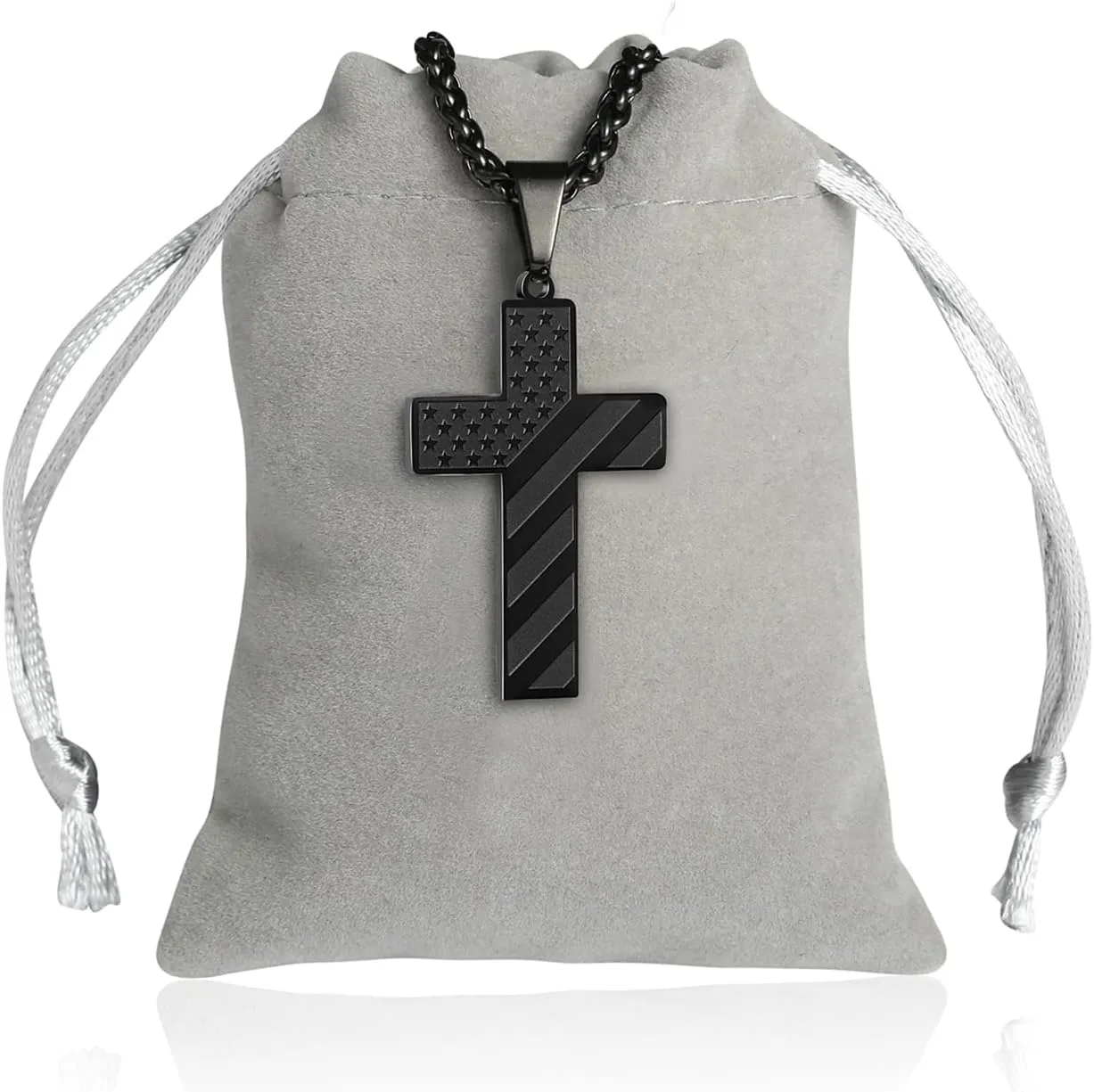 DuoDiner 24 Inch Cross Necklace for Men Boys Kids Bible Verse American Flag Pendant Baptism Religious First Communion Jewelry Gifts