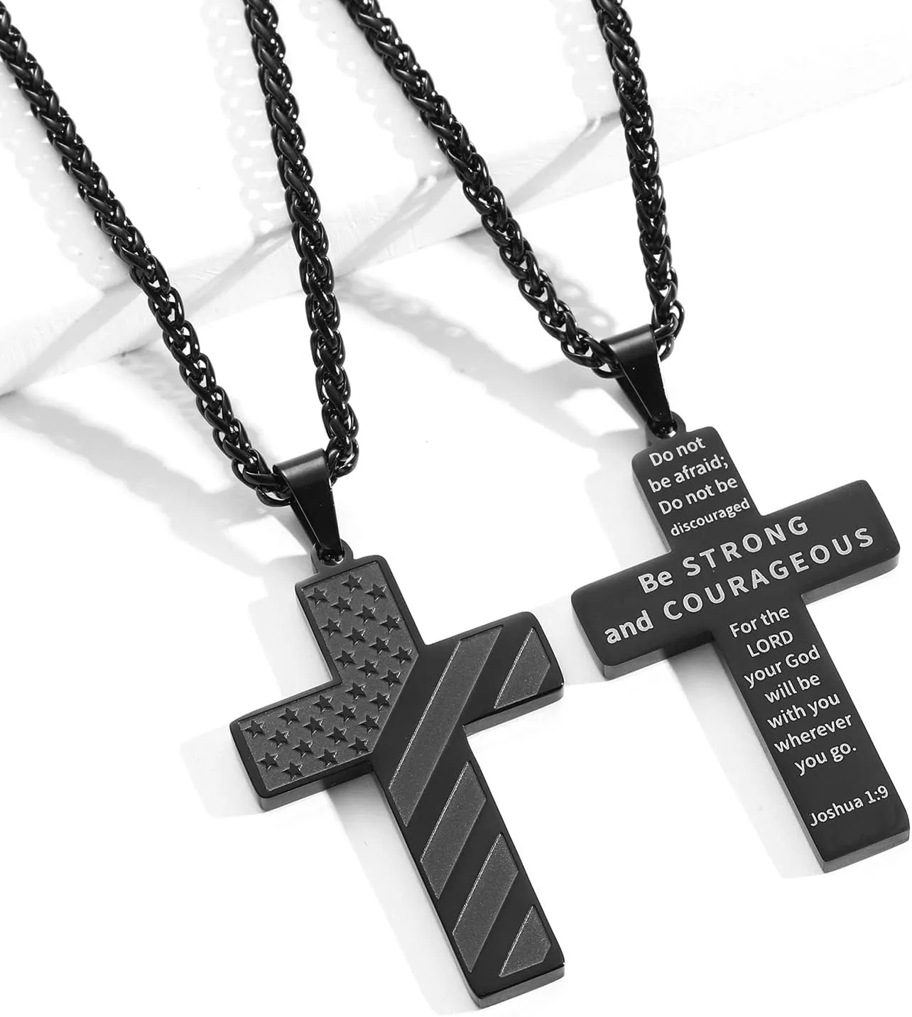 DuoDiner 24 Inch Cross Necklace for Men Boys Kids Bible Verse American Flag Pendant Baptism Religious First Communion Jewelry Gifts