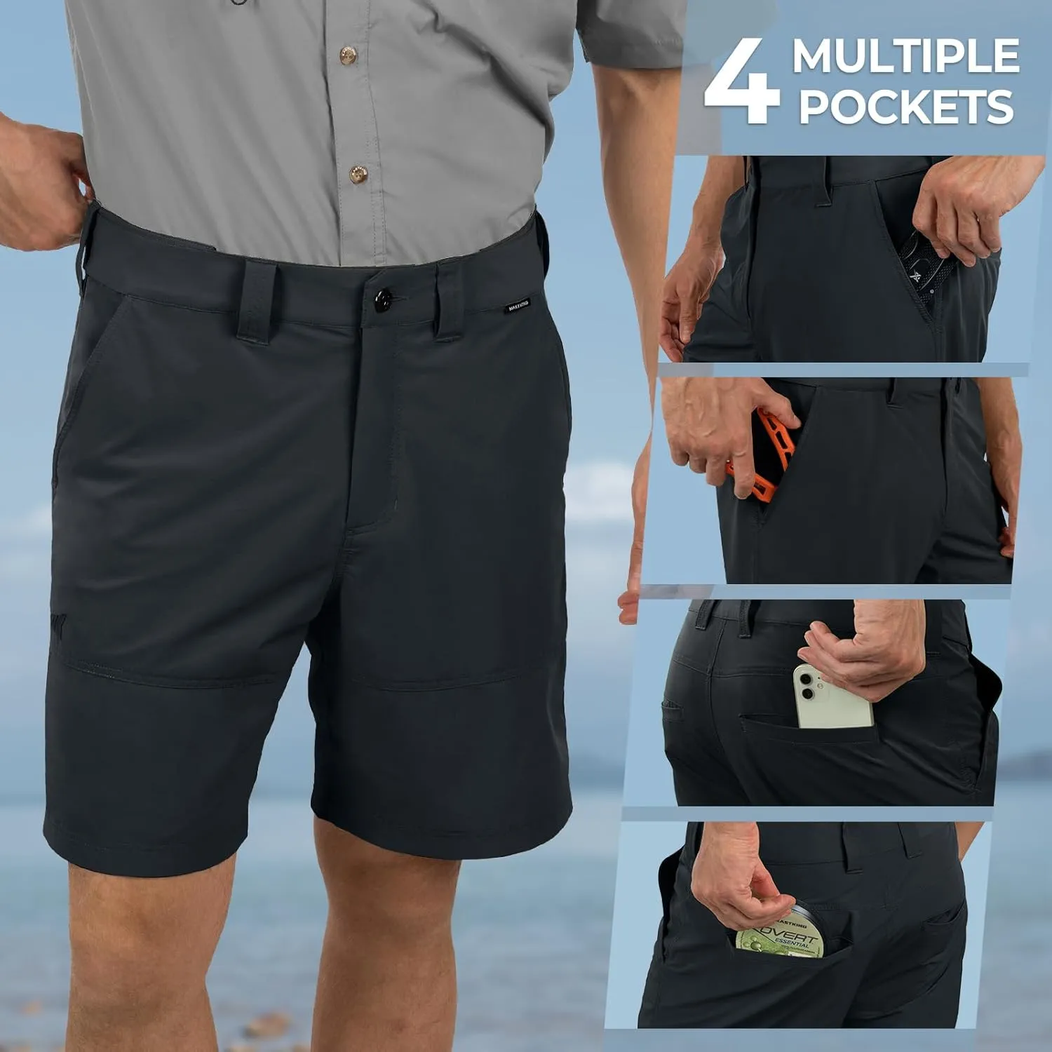 KastKing Cool Caster Men's Fishing Shorts, UPF 50  Hiking Shorts, 10.5?? and 7.5?? Available, Water Repellent, 4-Way Stretch