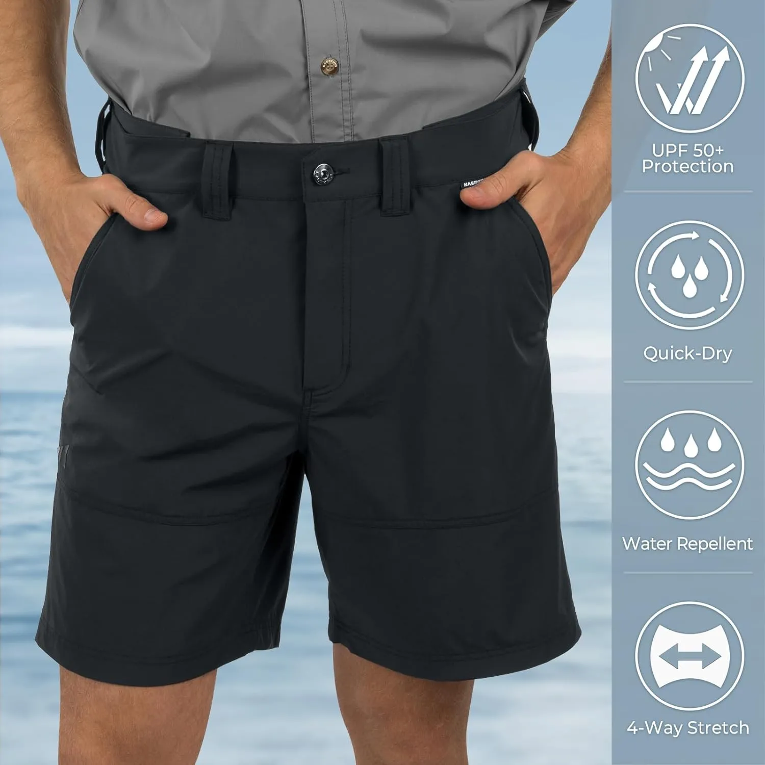 KastKing Cool Caster Men's Fishing Shorts, UPF 50  Hiking Shorts, 10.5?? and 7.5?? Available, Water Repellent, 4-Way Stretch