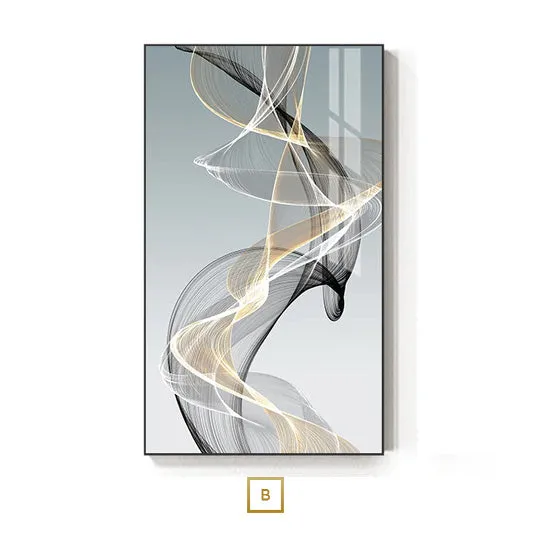 Modern Abstract Flowing Vibrations Wall Art Fine Art Canvas Prints Yellow Black Gray Silk Vape Pictures For Living Room Home Office Interiors