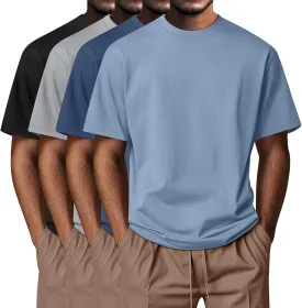 Neer 4 Pack Men's Big and Tall Shirts Summer Cotton Short Sleeve Tee Crew Neck Casual Top Basic Oversize T Shirts