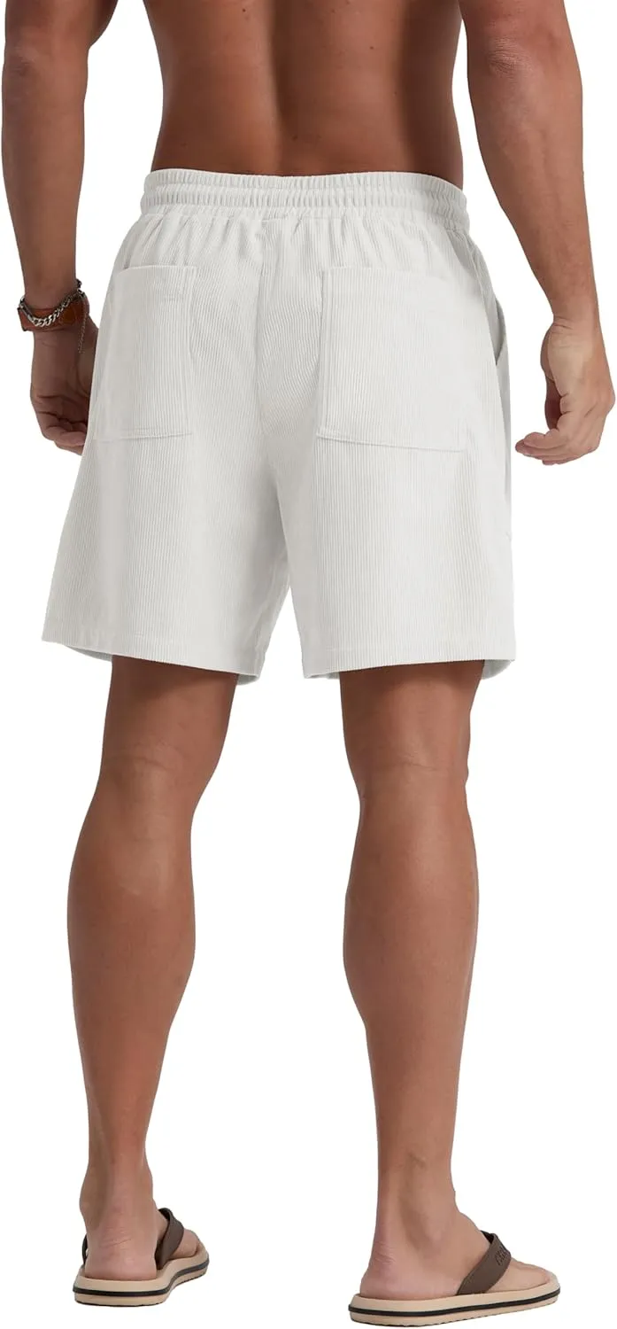 Sailwind Men's Casual Corduroy Shorts Lightweight Elastic Waist Drawstring Summer Beach Shorts