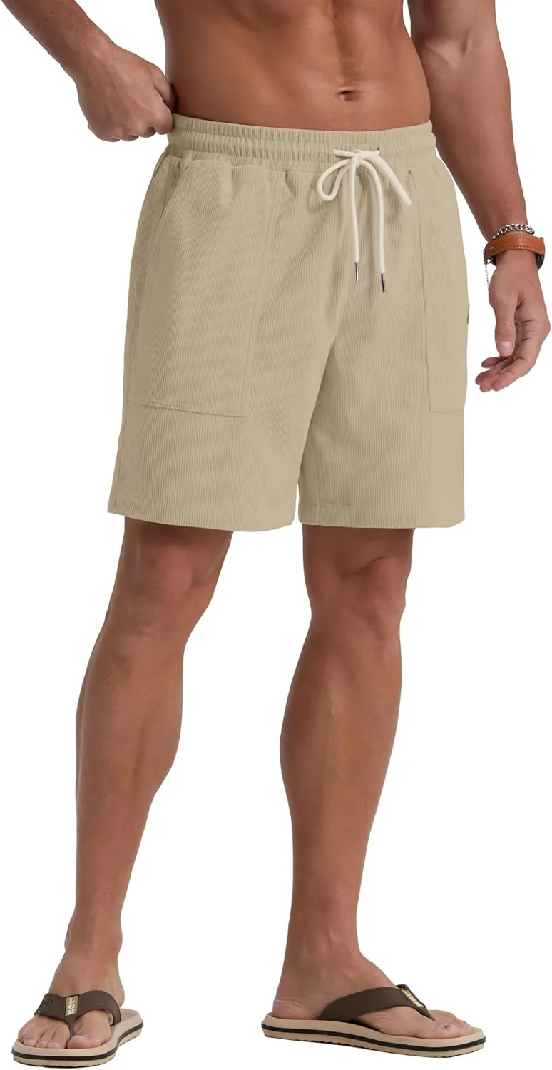 Sailwind Men's Casual Corduroy Shorts Lightweight Elastic Waist Drawstring Summer Beach Shorts