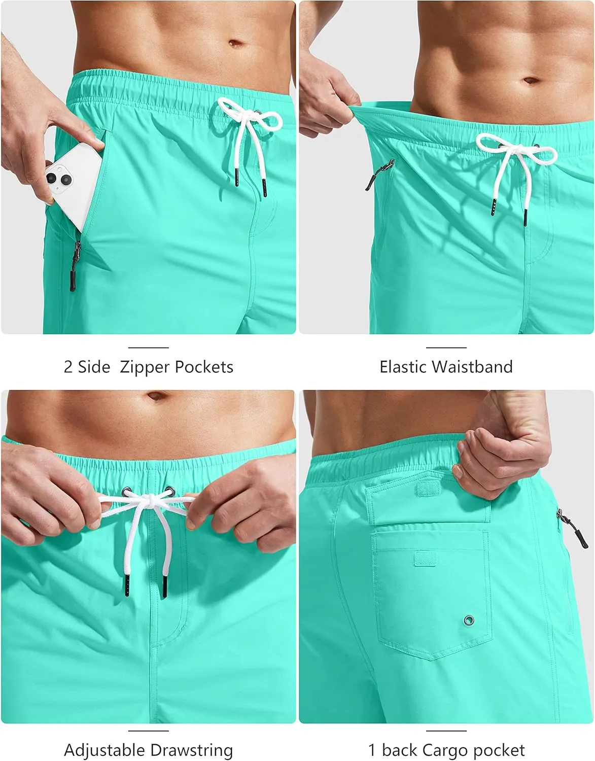 Viodia Men's Swim Trunks with Compression Liner Quick Dry Board Shorts Swimsuit Swimwear for Men with Zipper Pockets