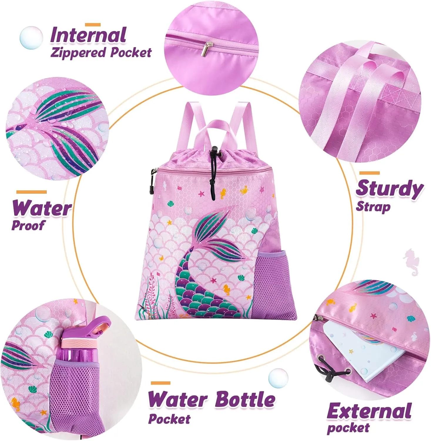 WAWSAM Gym Drawstring Backpack String Bag - 15?? x 17?? Sports Gym Bag for Kids Waterproof Swimming Beach Shopping Yoga Bag