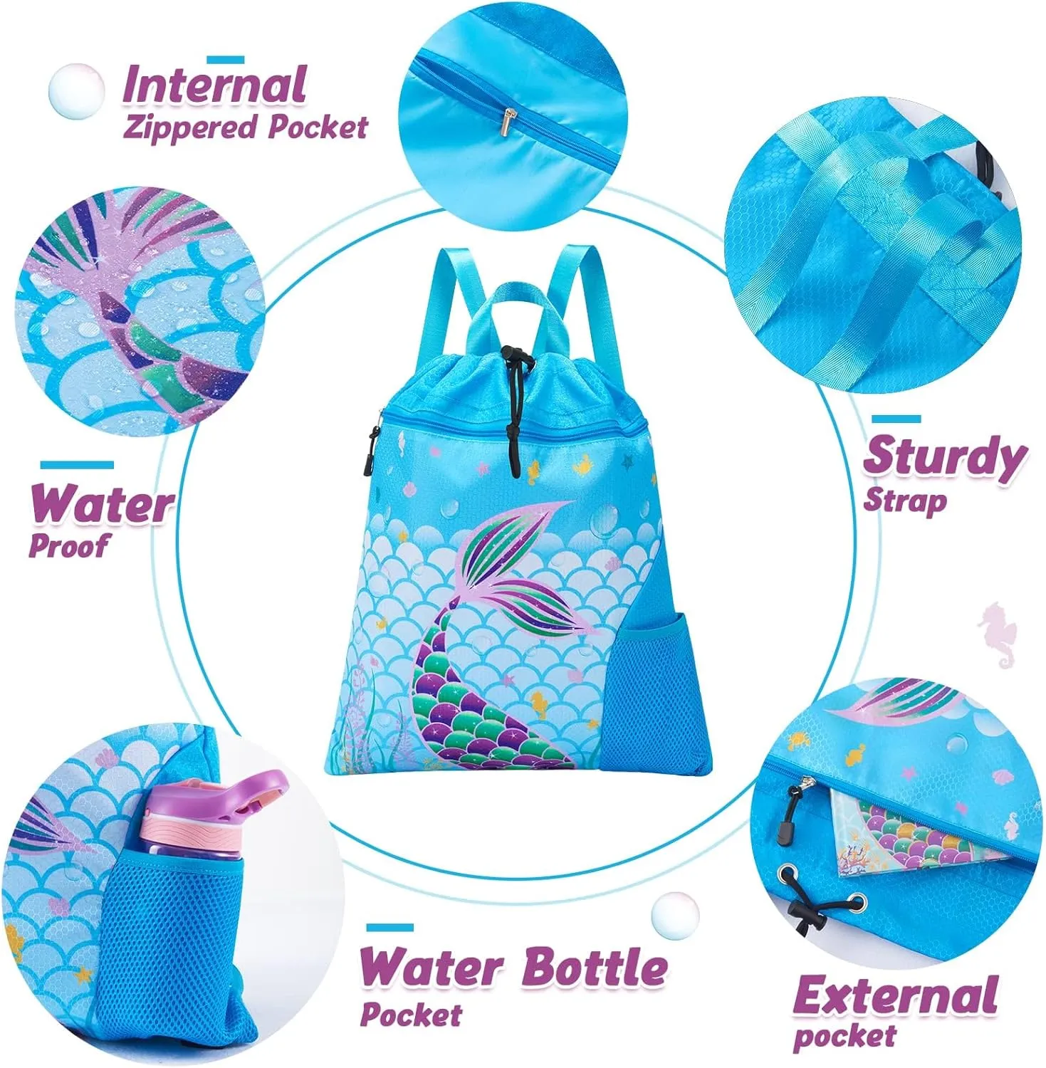 WAWSAM Gym Drawstring Backpack String Bag - 15?? x 17?? Sports Gym Bag for Kids Waterproof Swimming Beach Shopping Yoga Bag