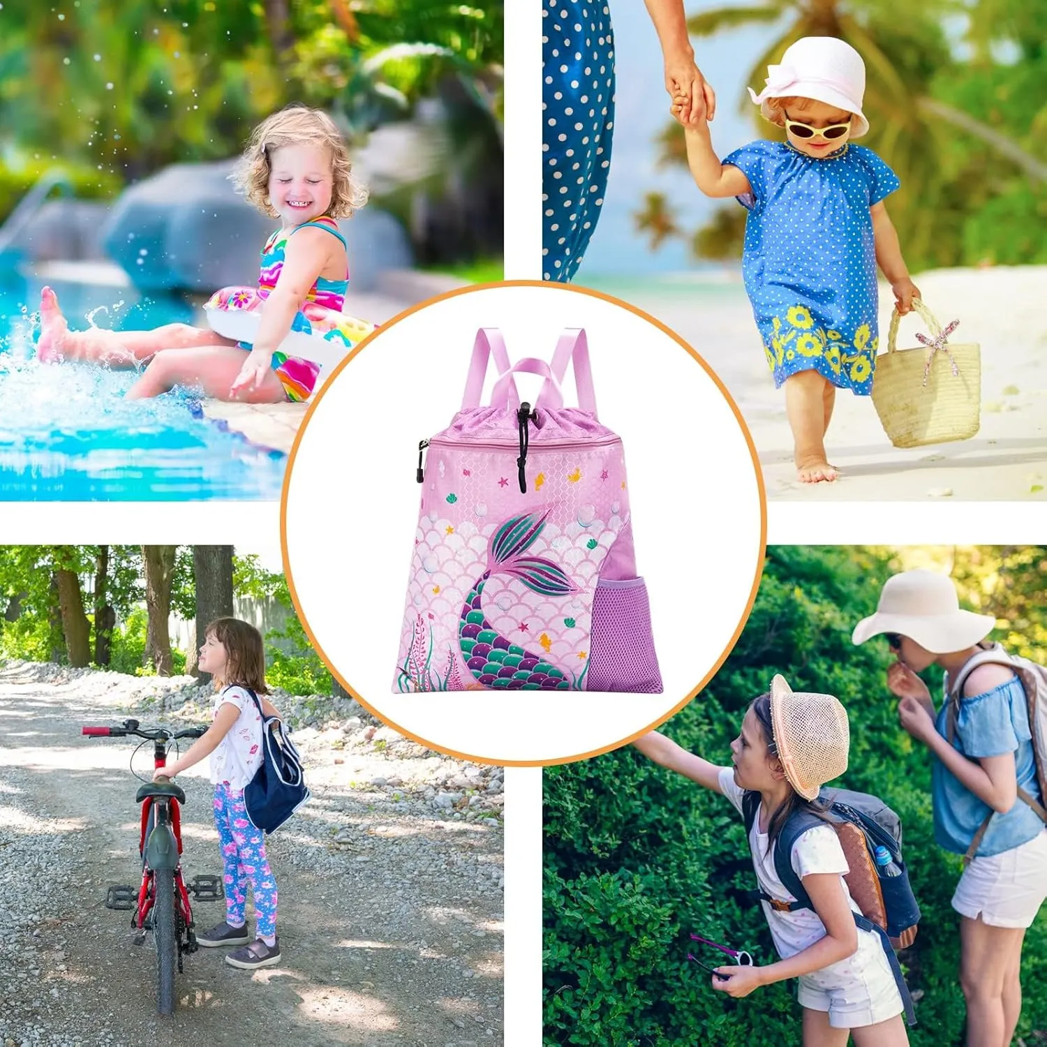 WAWSAM Gym Drawstring Backpack String Bag - 15?? x 17?? Sports Gym Bag for Kids Waterproof Swimming Beach Shopping Yoga Bag